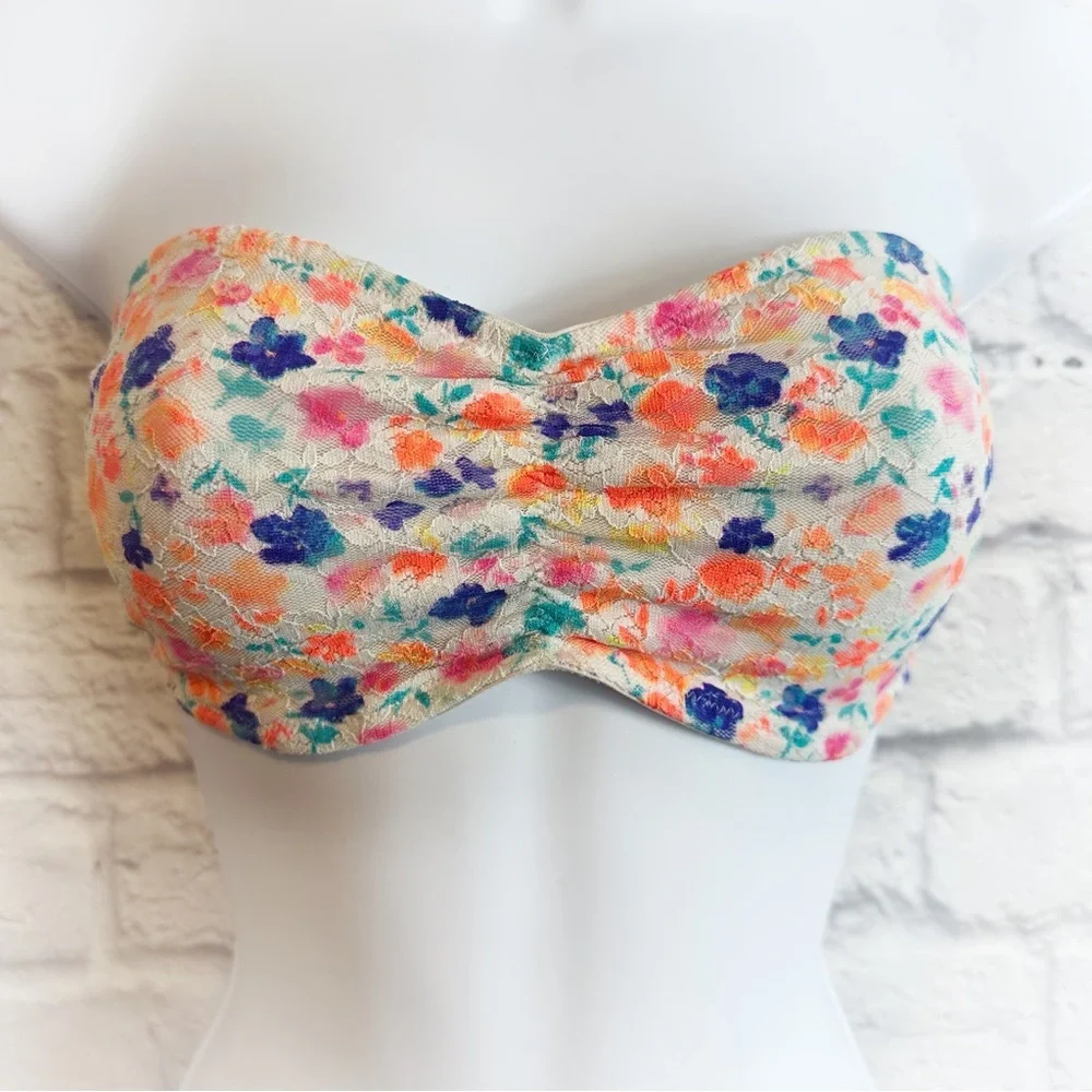 Victorias Secret PINK Bright Colorful Floral Lace Bandeau Top Or Bra